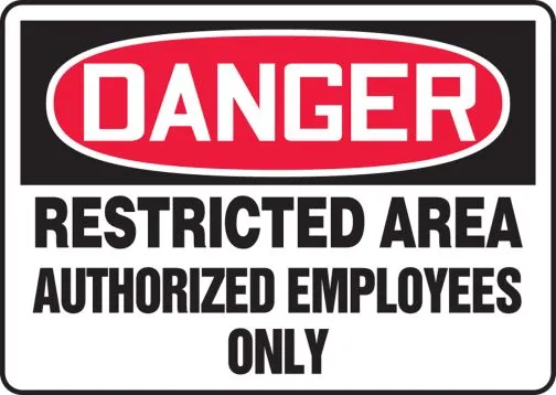 Accuform MADM082VA 10"" x 14"" OSHA Danger Safety Sign: Restricted Area - Authorized Employees Only Red/White Aluminum