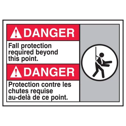 Accuform MAFC131XT 10"" x 14"" Bilingual ANSI Danger Safety Sign: Fall Protection Required Beyond This Point Dura-Plastic