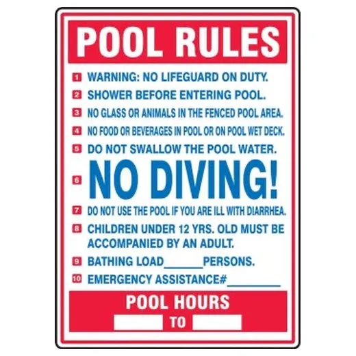 Accuform MASW402VP 28"" x 20"" Safety Sign: Pool Rules Plastic