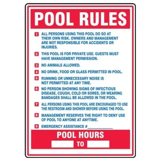 Accuform MASW404VA 28"" x 20"" Safety Sign: Pool Rules Aluminum
