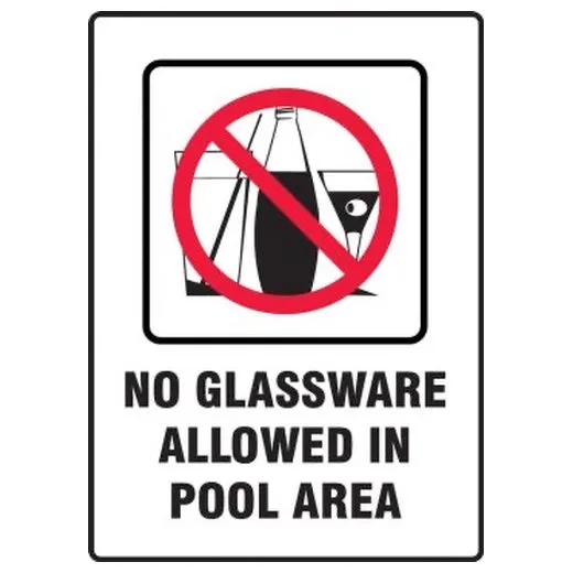 Accuform MASW408VP 14"" x 10"" Safety Sign: Pool Rules No Glassware Allowed in Pool Area Plastic