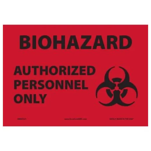 Accuform MBHZ501XL 7"" x 10"" OSHA Biohazard Safety Sign - Authorized Personnel Only, Aluma-Lite