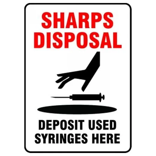 Accuform MBHZ519VS 14"" x 10"" Safety Sign: Sharps Disposal - Deposit Used Syringes Here, Adhesive Vinyl