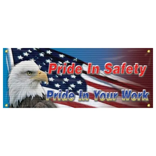 Accuform MBM307 4-ft x 10-ft Mesh Banners: Pride In Safety - Pride In Your Work (USA), Reinforced Vinyl