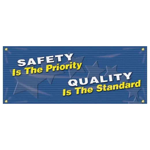 Accuform MBM316 4-ft x 10-ft Mesh Banners: Safety Is The Priority - Quality Is The Standard, Reinforced Vinyl