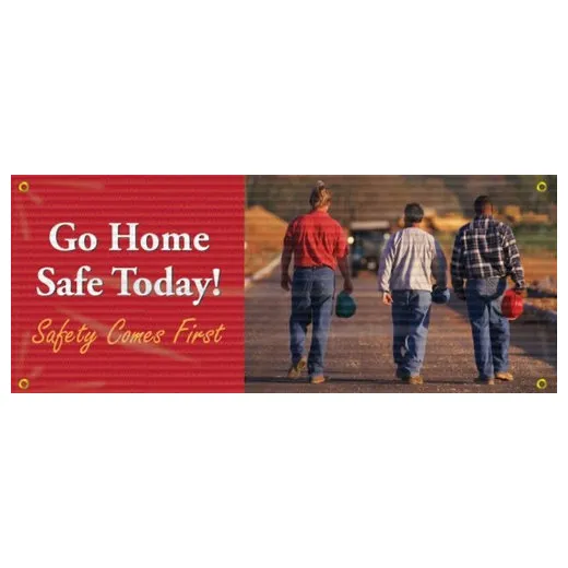 Accuform MBM326 4-ft x 10-ft Mesh Banners: Go Home Safe Today - Safety Comes First, Reinforced Vinyl