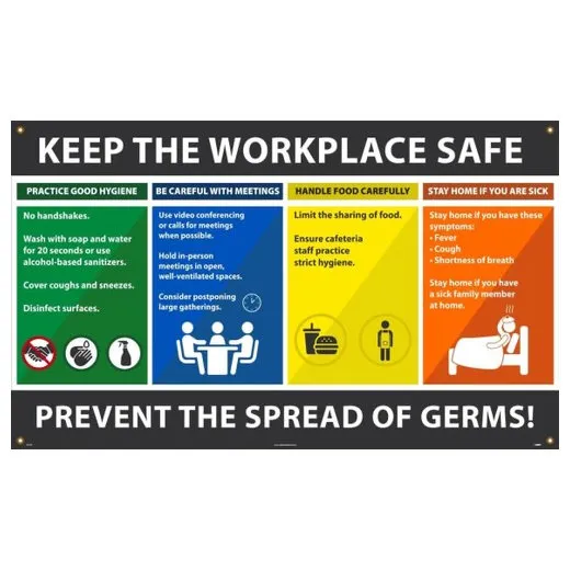 Accuform MBR069 3-ft x 5-ft Safety Banner: Keep the Workplace Safe Prevent The Spread of Germs