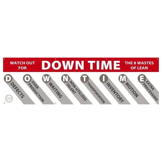Accuform MBR086 3-ft x 5-ft 5S Banner: Watch Out for Downtime The 8 Wastes of Lean