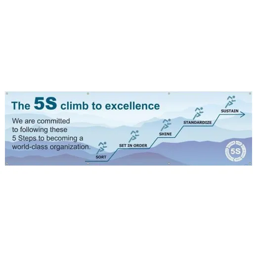Accuform MBR092 3-ft x 5-ft 5S Banner: The 5S Climb to Excellence We Are Committed to Following These 5 Steps to Becoming a World-Class Organization