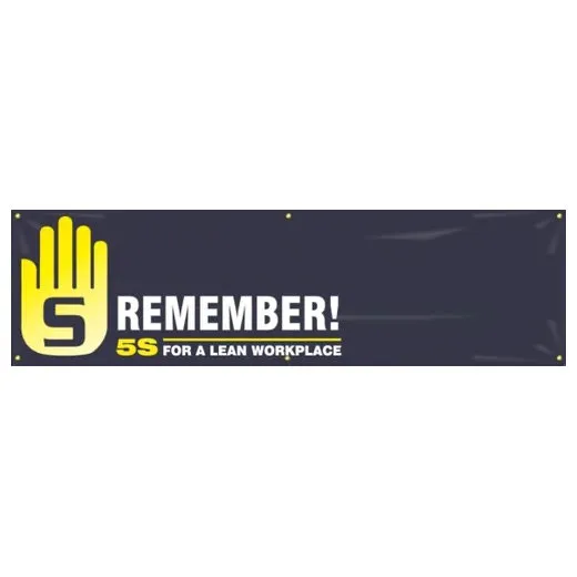 Accuform MBR323 28"" x 8-ft 5S Banner: Remember! 5S For A Lean Workplace, Reinforced Vinyl