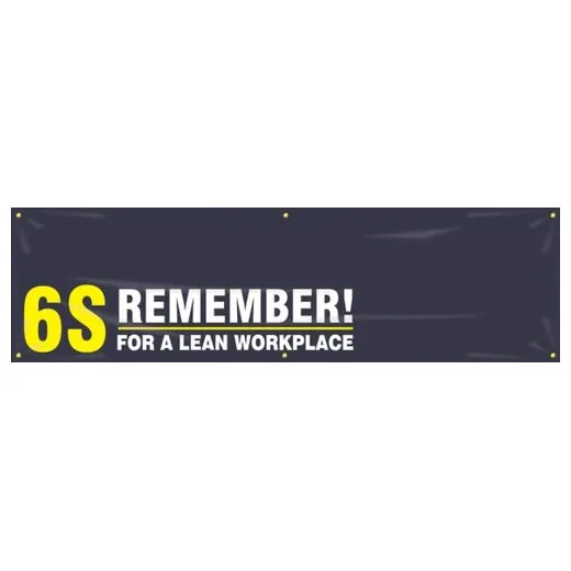 Accuform MBR327 28"" x 8-ft 6S Campaign Banner: Remember! For A Lean Workplace, Reinforced Vinyl