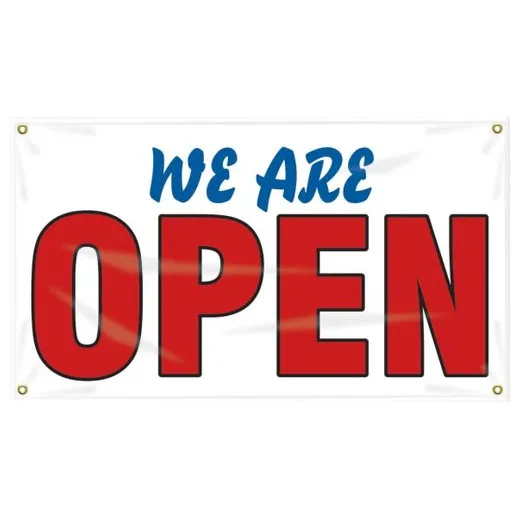 Accuform MBR366 28"" x 4-ft. Safety Banner: We Are Open, Reinforced Vinyl