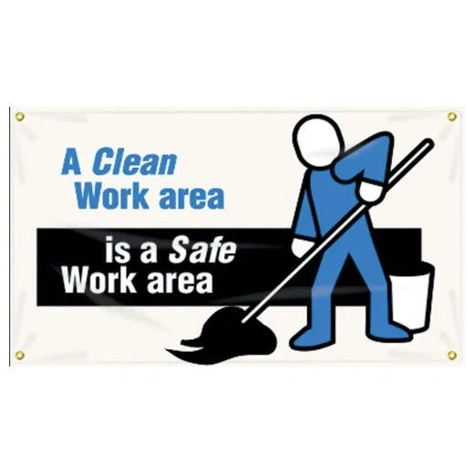 Accuform MBR400 28"" x 4-ft. Safety Banners: A Clean Work Area Is A Safe Work Area, Reinforced Vinyl