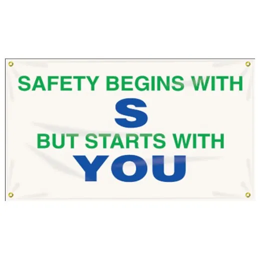Accuform MBR402 28"" x 4-ft. Safety Banners: Safety Begins With S But Starts With You, Reinforced Vinyl