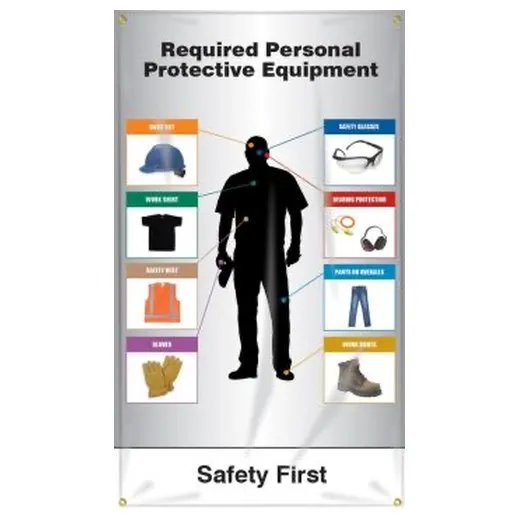 Accuform MBR409 43"" x 28"" Construction Site PPE-ID Sign: Required Personnel Protective Equipment (Reinforced Vinyl), Reinforced Vinyl