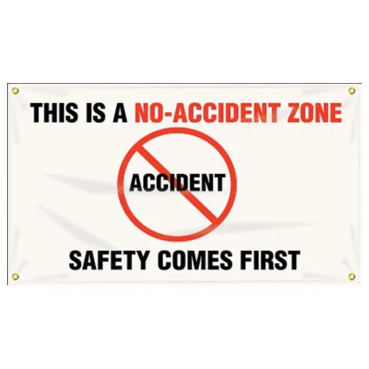 Accuform MBR414 28"" x 4-ft. Safety Banners: This Is A No-Accident Zone - Safety Comes First, Adhesive Vinyl
