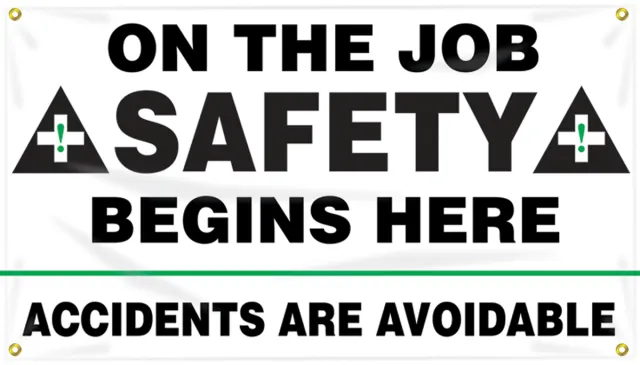 Accuform MBR422 28"" x 4-ft. Safety Banners: On The Job Safety Begins Here - Accidents Are Avoidable