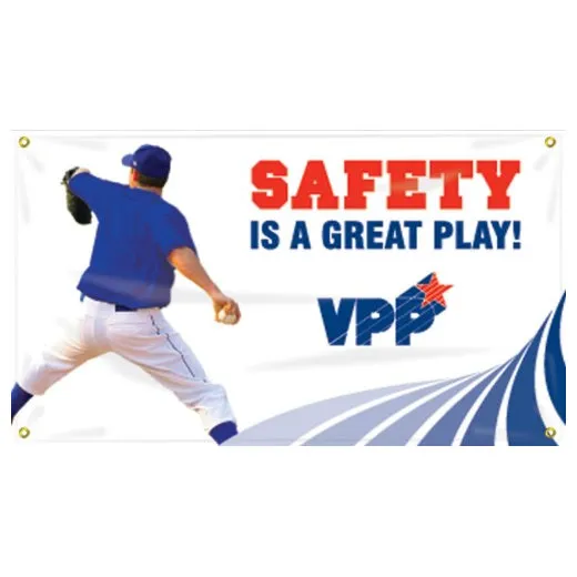 Accuform MBR470 28"" x 4-ft. VPP Banners: Safety Is A Great Play, Adhesive Vinyl