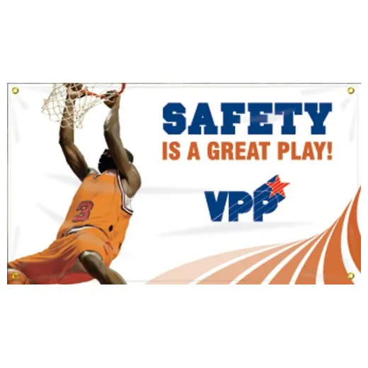 Accuform MBR472 28"" x 4-ft. VPP Banners: Safety Is A Great Play, Adhesive Vinyl