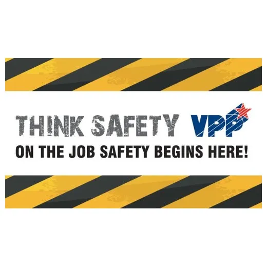 Accuform MBR478 28"" x 4-ft. VPP Banners: Think Safety - On The Job Safety Begins Here, Adhesive Vinyl