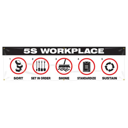 Accuform MBR980 Safety Banners: 5S Workplace - Sort - Set In Order - Shine - Standardize - Sustain