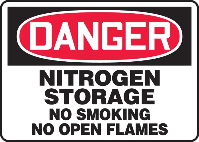 Accuform MCHL056VP OSHA Danger Safety Sign: Nitrogen Storage - No Smoking - No Open Flames