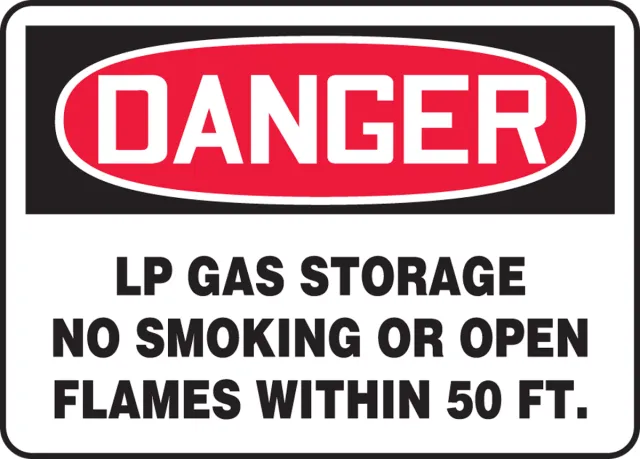 Accuform MCHL251XP OSHA Danger Safety Sign: LP Gas Storage - No Smoking Or Open Flames Within 50 FT.