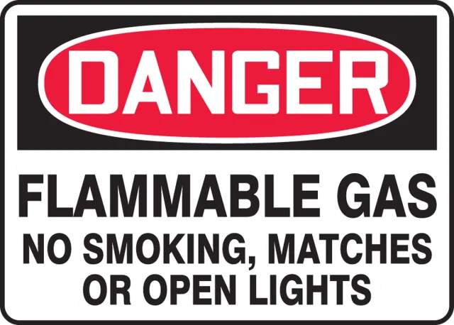 Accuform MCHL273XT OSHA Danger Safety Sign: Flammable Gas No Smoking, Matches Or Open Lights