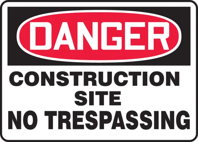 Accuform MCRT026VS OSHA Danger Safety Sign: Construction Site - No Trespassing