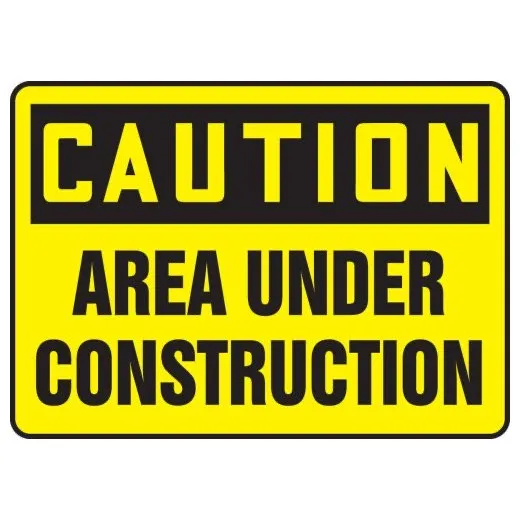 Accuform MCRT609XV 10"" x 14"" OSHA Caution Safety Sign: Area Under Construction, Adhesive Dura-Vinyl