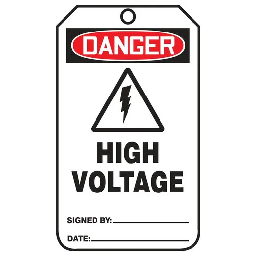 Safety Tags, DANGER HIGH VOLTAGE, 5.75in x 3.25in, RP-Plastic, 25PK
