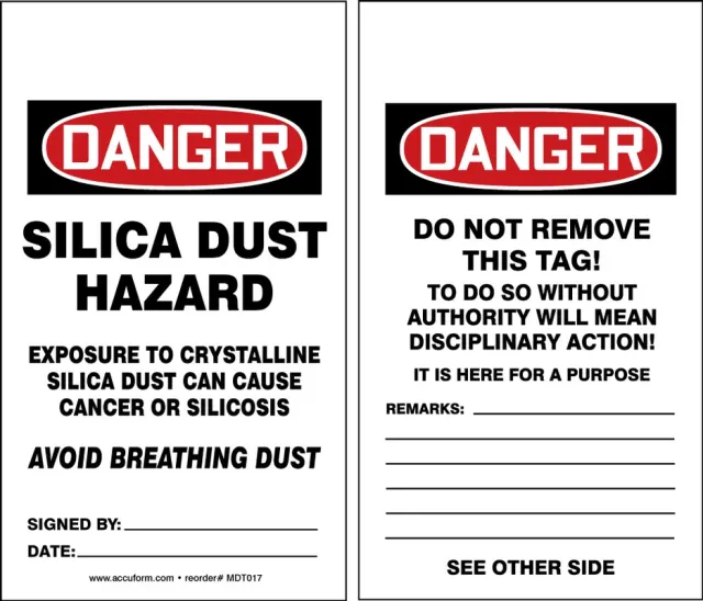 Accuform MDT017CTP OSHA Danger Safety Tag: Silica Dust Hazard