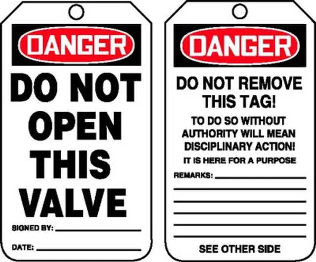 Accuform MDT111PTP OSHA Danger Safety Tag: Do Not Open This Valve