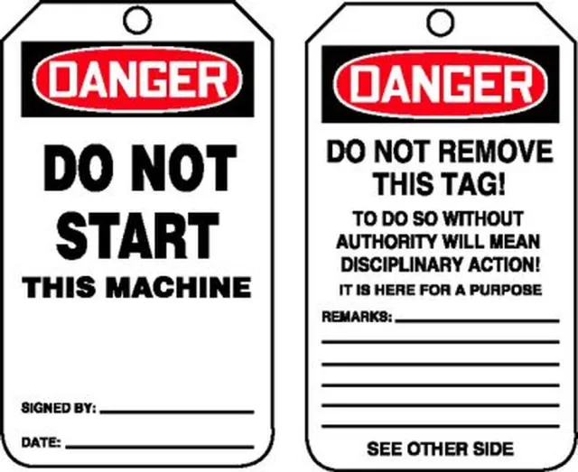 Safety Tags, DANGER DO NOT START THIS MACHINE, 5.75in x 3.25in, RP-Plastic, 5PK