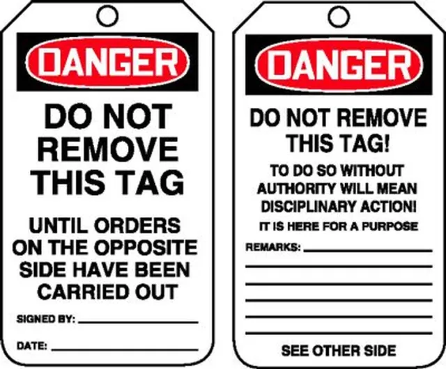 Accuform MDT168PTM OSHA Danger Safety Tag: Do Not Remove This Tag Until Orders On The Opposite Side Have Been Carried Out
