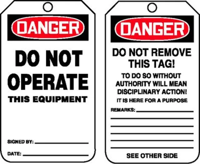 Accuform MDT170PTM OSHA Danger Safety Tag: Do Not Operate This Equipment