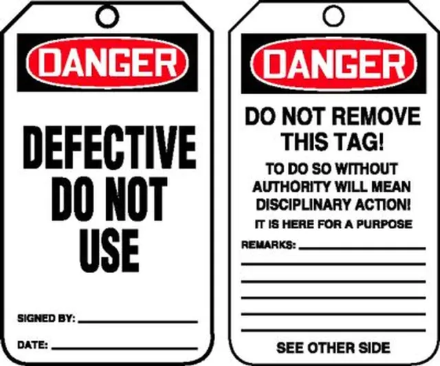 Accuform MDT175CTP OSHA Danger Safety Tag: Defective - Do Not Use