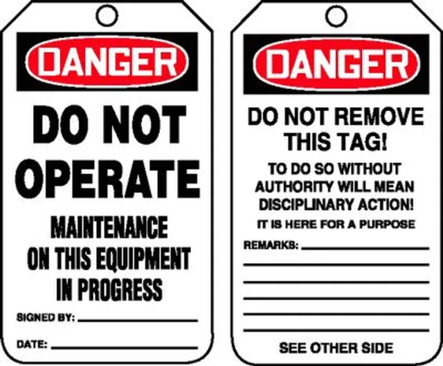 Accuform MDT179PTM OSHA Danger Safety Tag: Do Not Operate - Maintenance On This Equipment In Progress