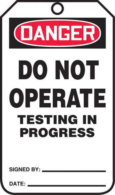Accuform MDT180PTP OSHA Danger Safety Tag: Do Not Operate - Testing In Progress
