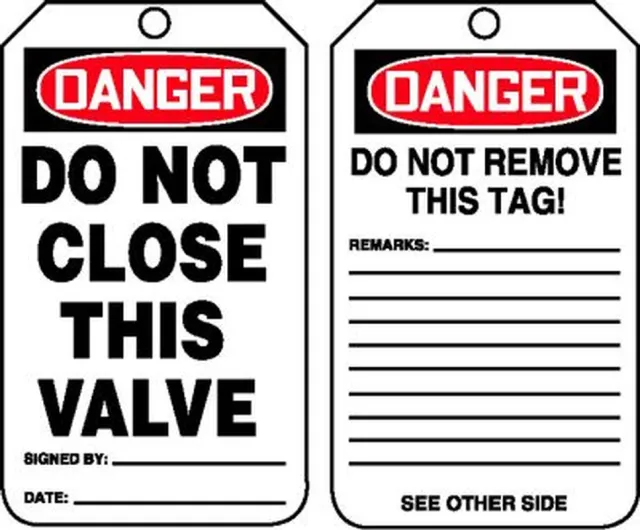 Accuform MDT186PTP OSHA Danger Safety Tag: Do Not Close This Valve