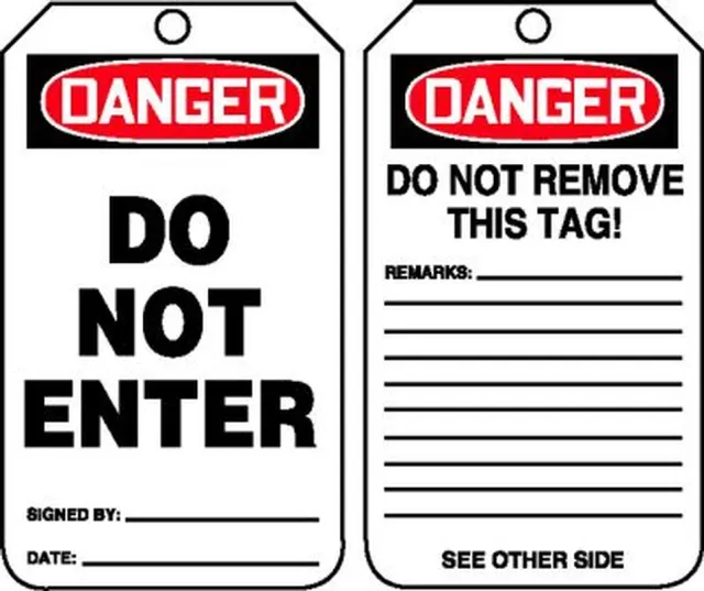 Safety Tags, DANGER DO NOT ENTER, 5.75in x 3.25in, HS-Laminate, 5PK