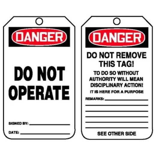 Accuform MDT189PTK 8-1/2"" x 3-7/8"" OSHA Danger Safety Tag: Do Not Operate, RP-Plastic