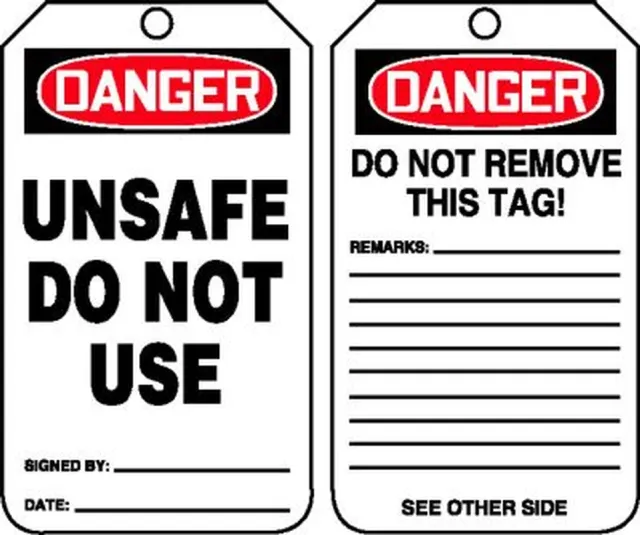 Accuform MDT191LTM OSHA Danger Safety Tag: Unsafe - Do Not Use