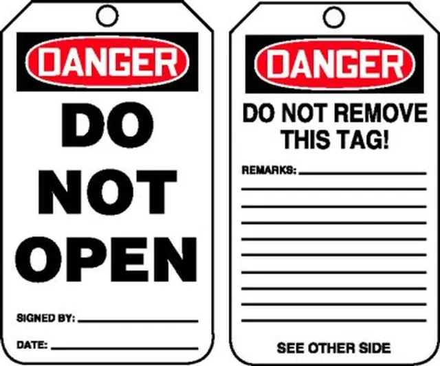 Accuform MDT200LPM OSHA Danger Safety Tag: Do Not Open