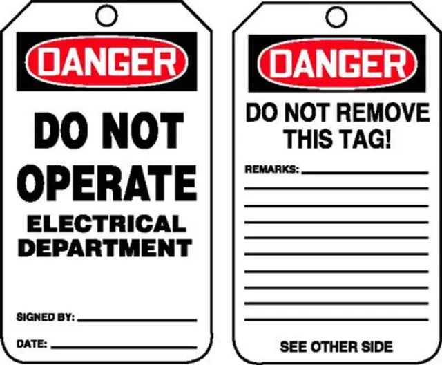 Accuform MDT202CTP OSHA Danger Safety Tag: Do Not Operate - Electrical Department