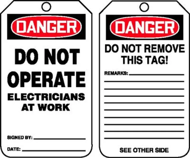 Accuform MDT204PTP OSHA Danger Safety Tag: Do Not Operate - Electricians At Work