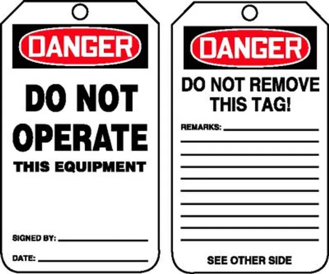 Accuform MDT218PTP OSHA Danger Safety Tag: Do Not Operate This Equipment
