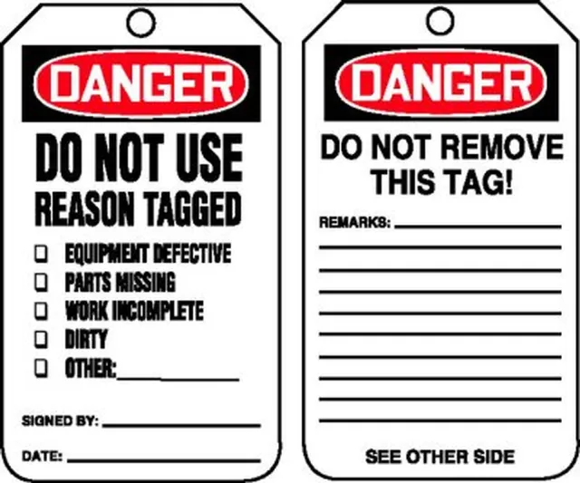 Accuform MDT219PTM OSHA Danger Safety Label: Do Not Use - Reason Tagged