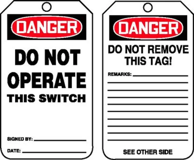 Accuform MDT220LCP OSHA Danger Safety Tag: Do Not Operate This Switch