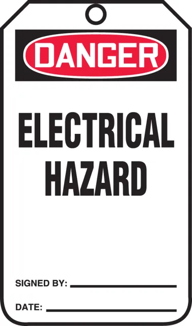 Safety Tags, DANGER ELECTRICAL HAZARD, 5.75in x 3.25in, RP-Plastic, 25PK